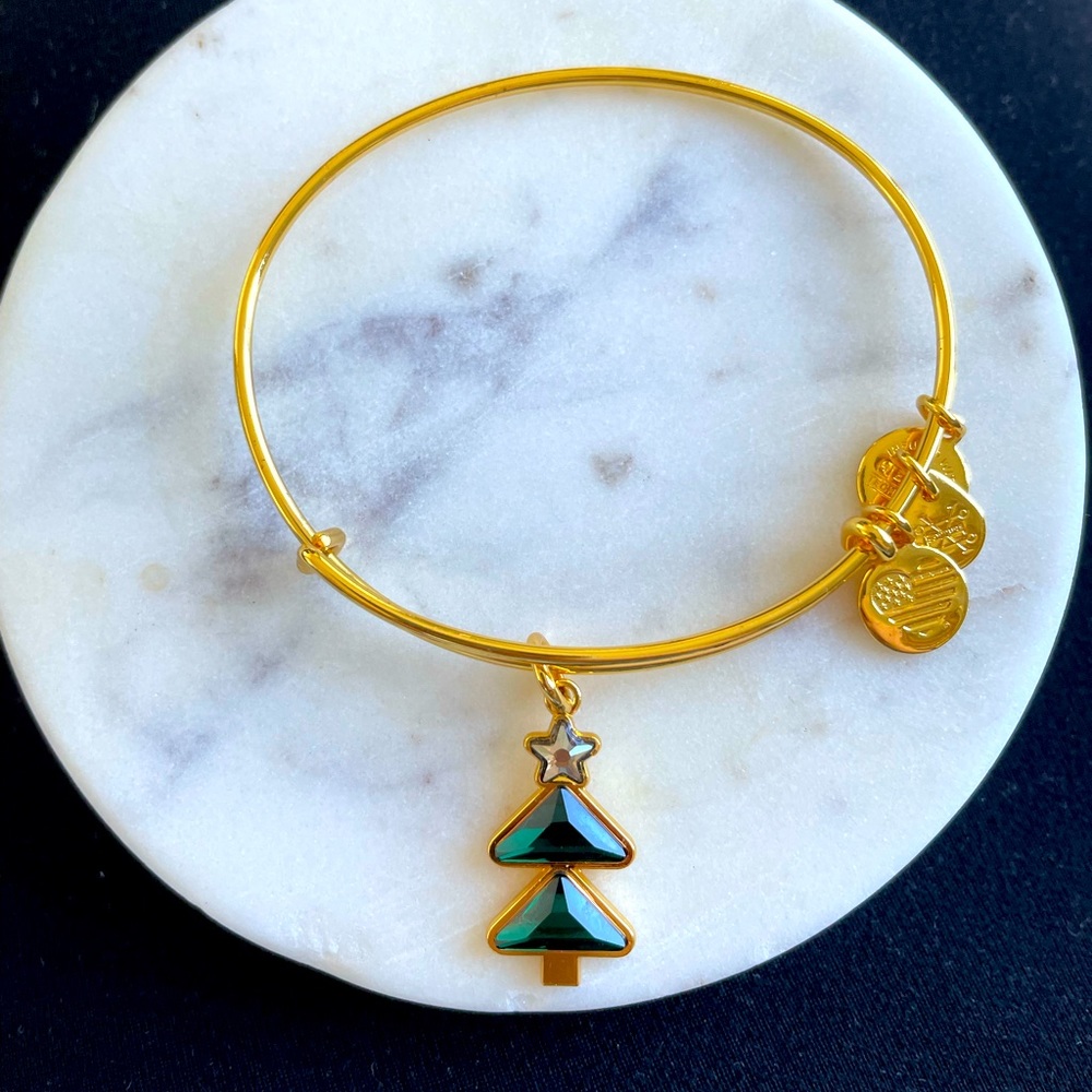 Alex and Ani Christmas Tree Charm Bracelet in Gold